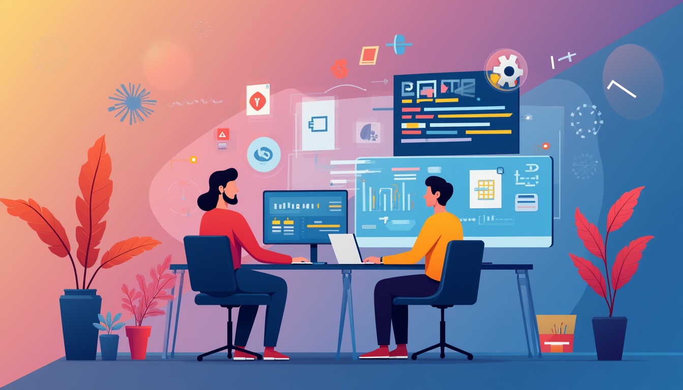 Un specialist în servicii creare website lucrează la un design modern
